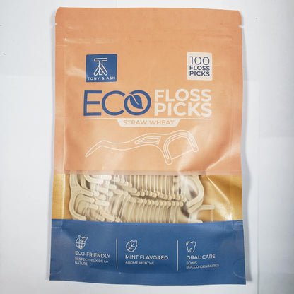 100 Mint Floss Picks – BPA Free, Eco-Friendly Straw Wheat Handle (100 Count)
