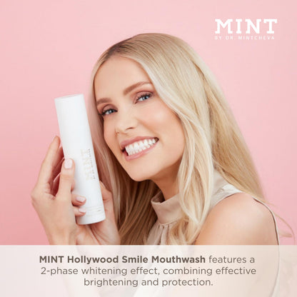 Mint Hollywood Smile Mouthwash Refill – 2-Phase Whitening, 0.1% Hydrogen Peroxide, Alcohol-Free, Vegan – 6.76 fl oz