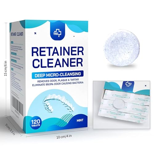 Y-Kelin Retainer & Denture Cleaner – 120 Tablets Mint for 4 Months | Removes Stains, Plaque & Odors