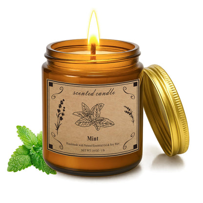 Home Scented Candles 16oz Large Jar – Mint Soy Wax Candle | 100 Hour Burn Time, Aromatherapy & Gift