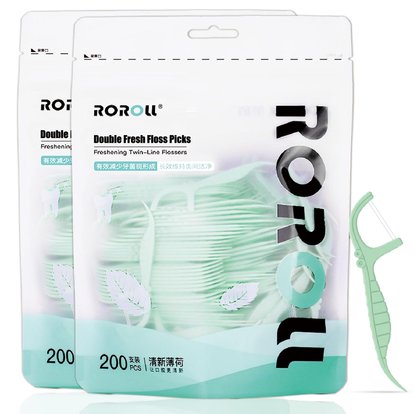Mint Twin Line Dental Floss Picks – 400 Count (2x200) | Seahorse Design