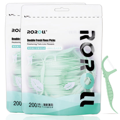 Mint Twin Line Dental Floss Picks – 400 Count (2x200) | Seahorse Design