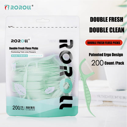Mint Twin Line Dental Floss Picks – 400 Count (2x200) | Seahorse Design