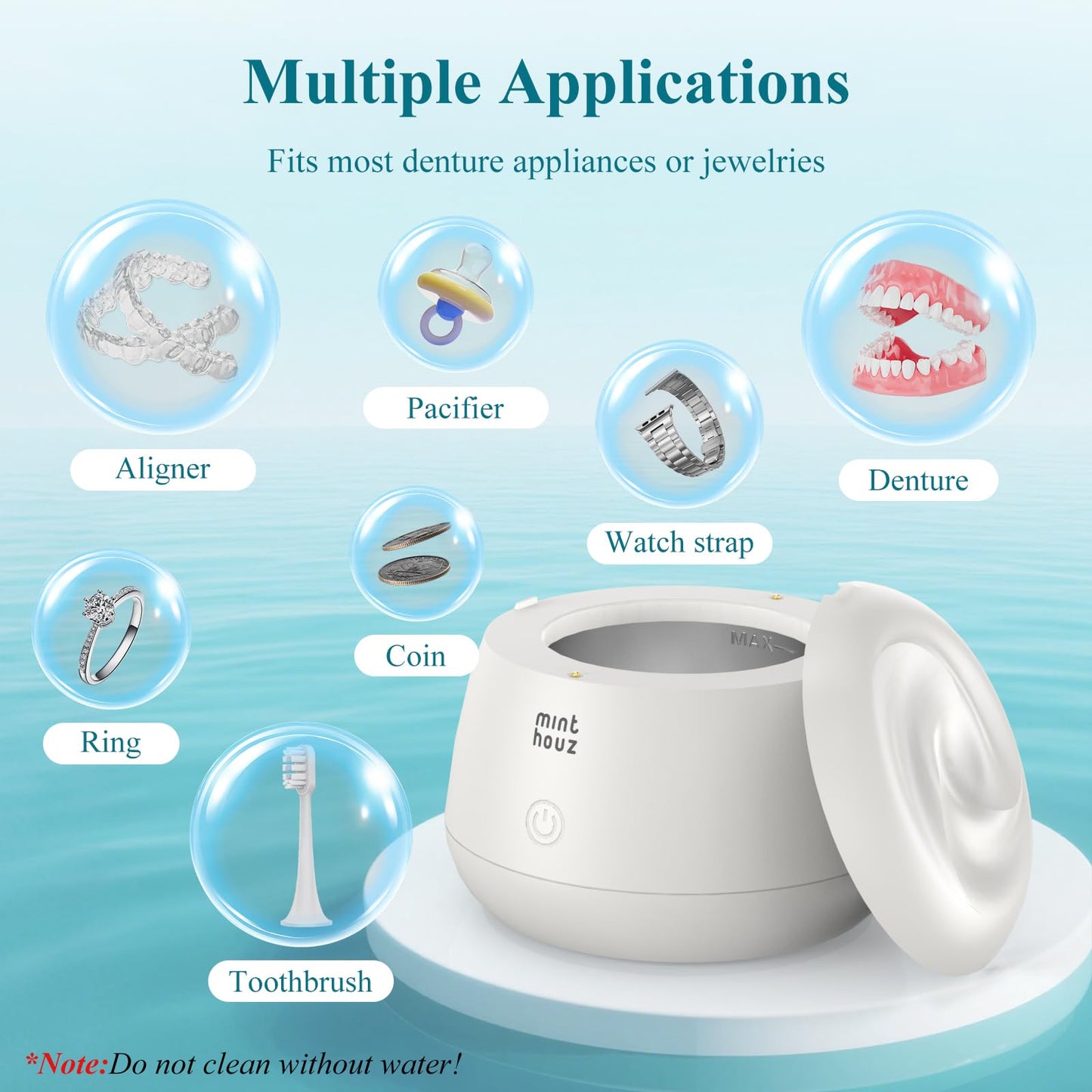 Minthouz Ultrasonic Retainer Cleaner – 200ml, 48kHz Cleaning for Dentures & Aligners