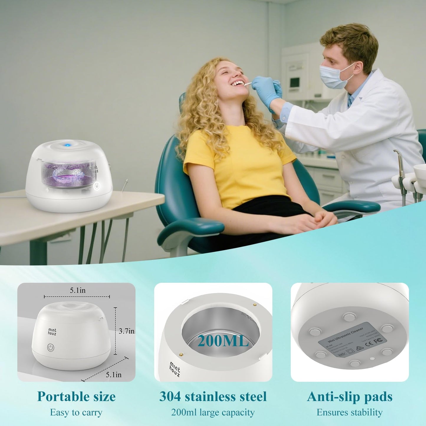 Minthouz Ultrasonic Retainer Cleaner – 200ml, 48kHz Cleaning for Dentures & Aligners