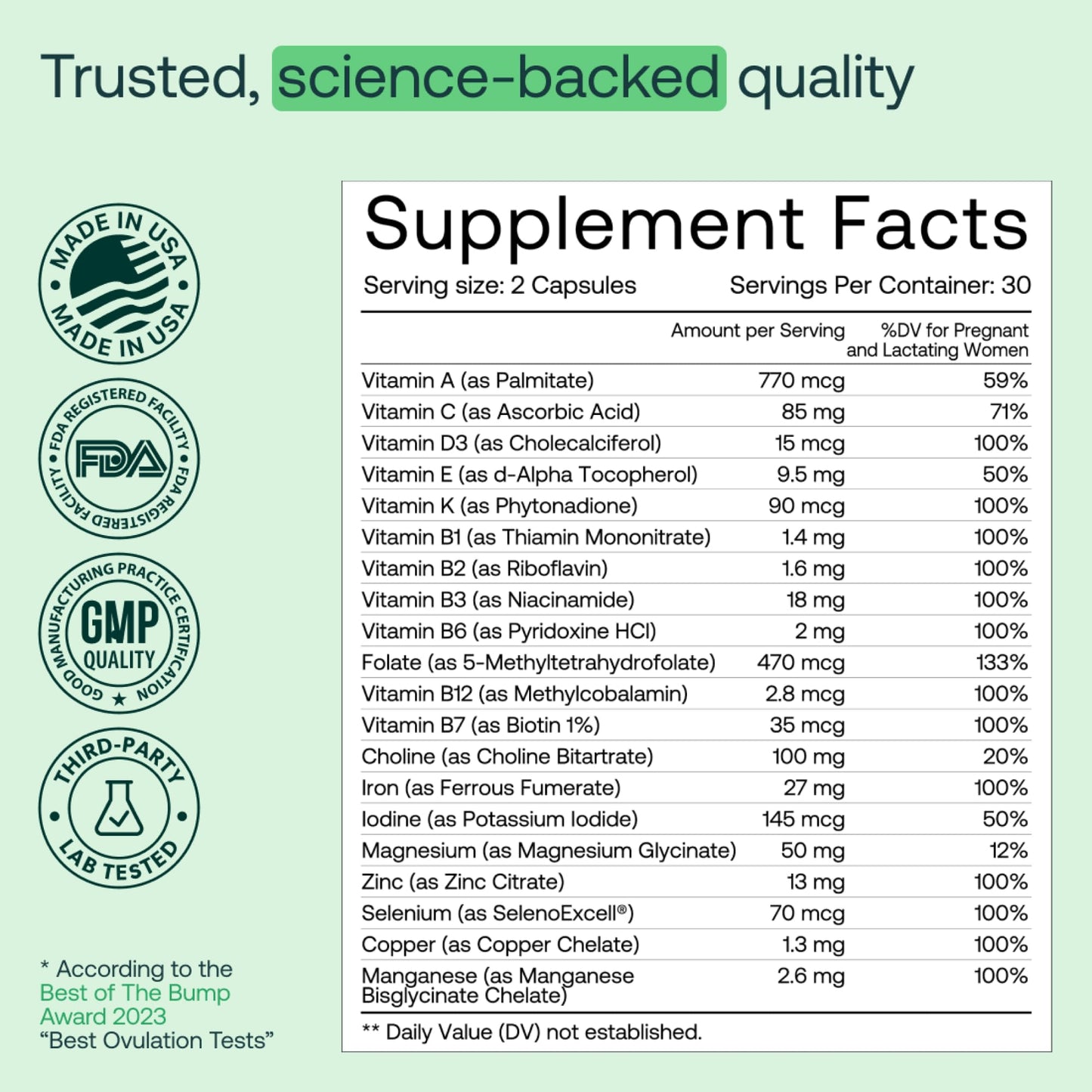MIRA Prenatal Multivitamins for Women – Folate & Choline | 60 Capsules (30 Servings) | 1 Pack