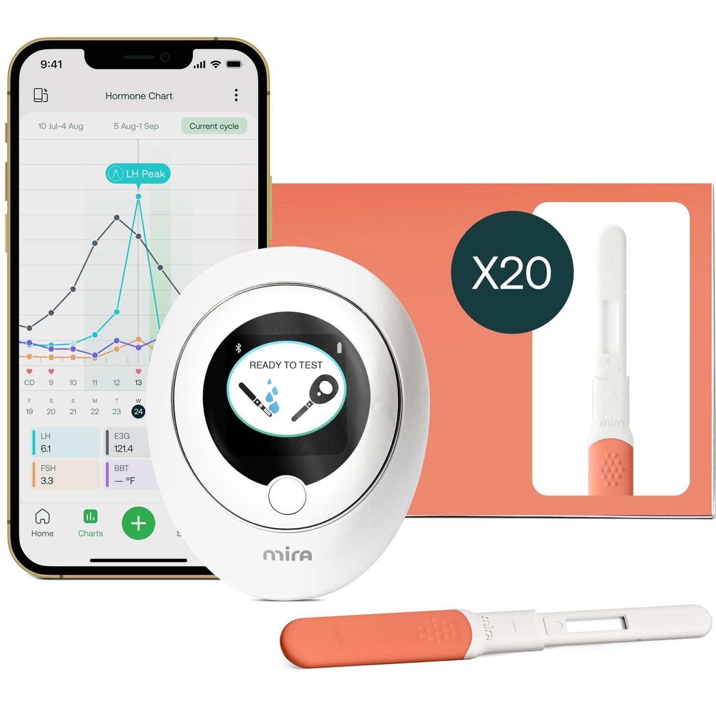 Mira Ultra4 Fertility Monitor & Ovulation Test Kit – Track 4 Hormones at Home, 20 Tests Included