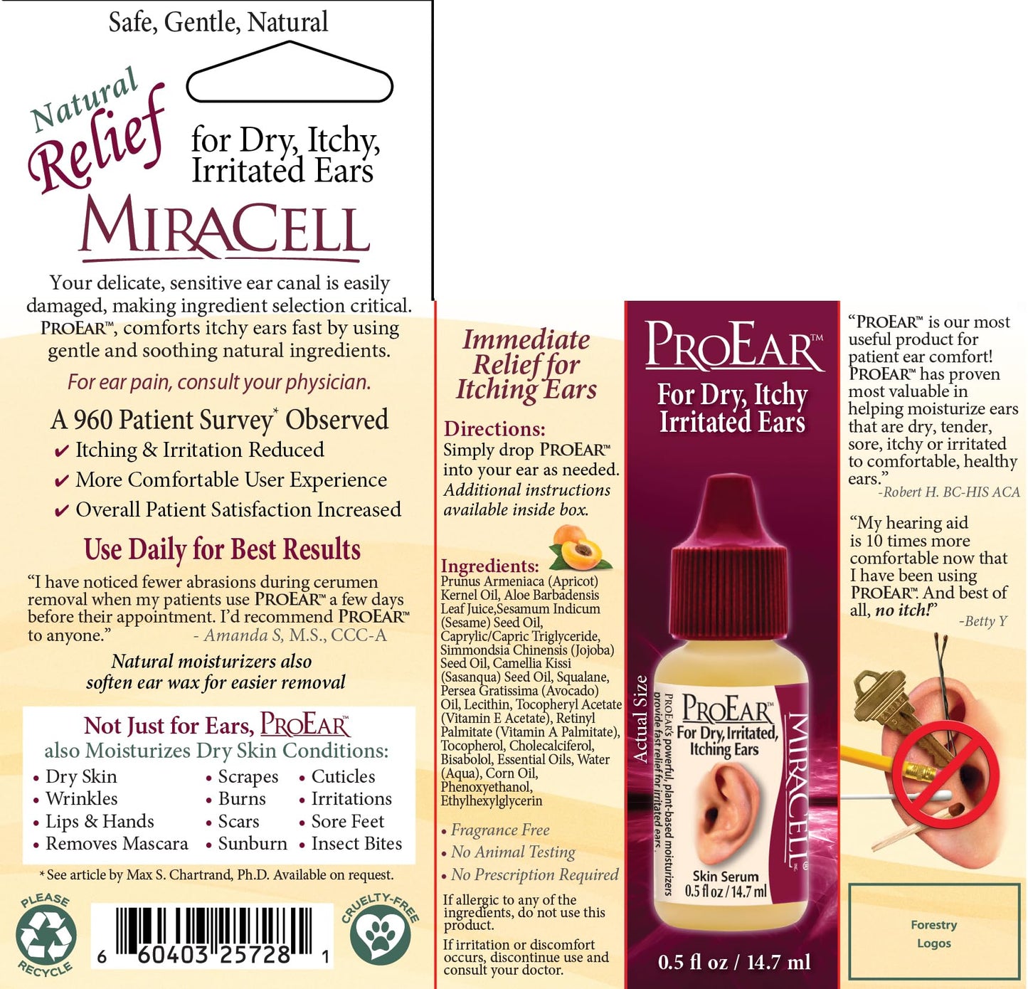 Miracell ProEar Ear Drops — Hydrating Ear Moisturizer, Wax Softener, 0.5 oz