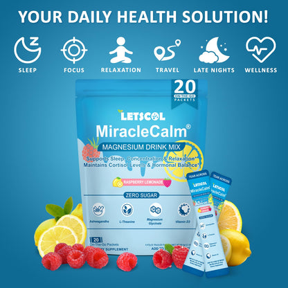 MiracleCalm Drink Mix Powder – Calm Magnesium + Calcium for Sleep, Stress Relief & Focus (Sugar Free)