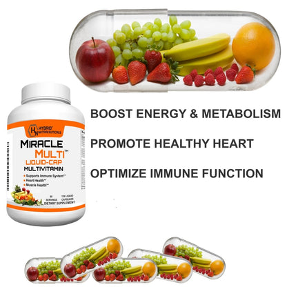 MiracleMulti Liquid Multivitamin – 120 Softgels for Men & Women, Whole Food Vitamin & Mineral