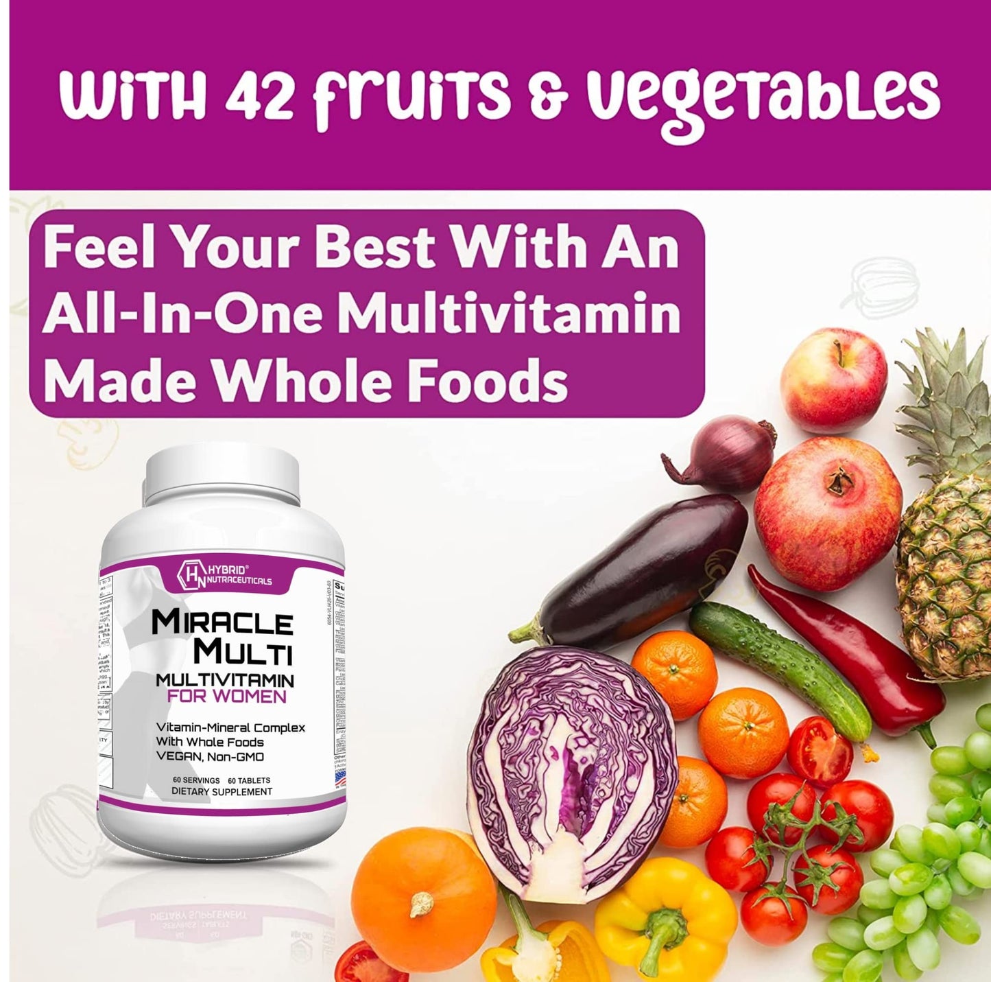 MiracleMulti Women Multivitamin with Probiotics - Immune Support & Energy | 60 Servings | Non-GMO