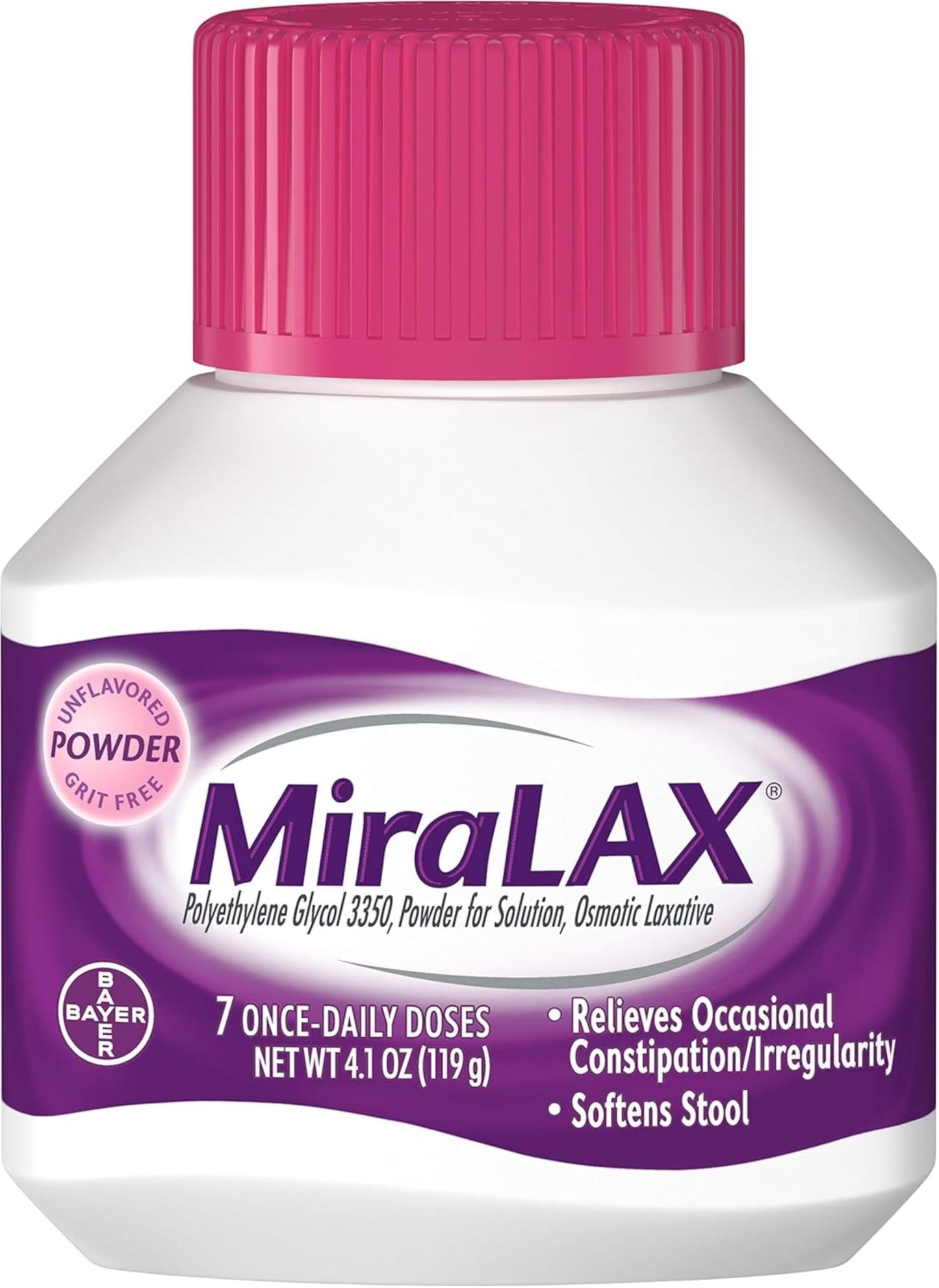 MiraLAX Laxative Powder – Gentle, Nonstimulant Osmotic Relief for Adults (7-Dose)