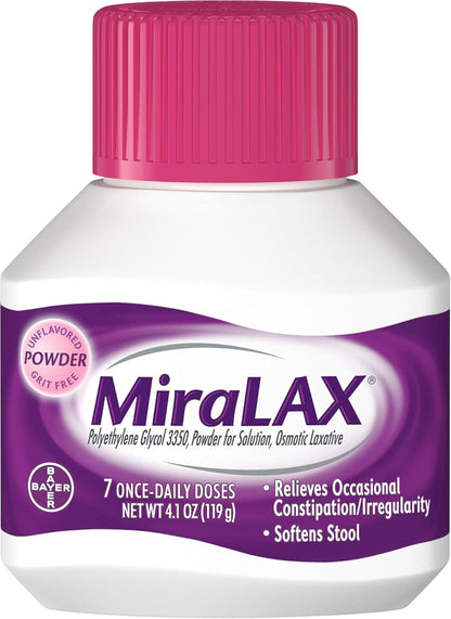 MiraLAX Laxative Powder – Gentle, Nonstimulant Osmotic Relief for Adults (7-Dose)