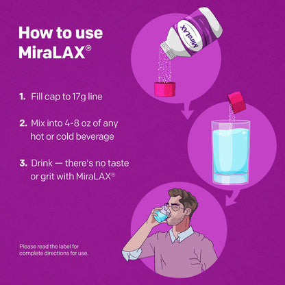 MiraLAX Laxative Powder – Gentle, Nonstimulant Osmotic Relief for Adults (7-Dose)