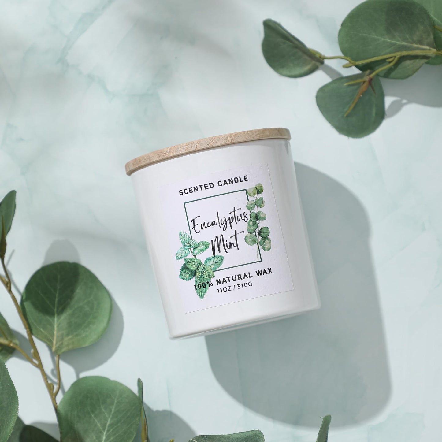MIRASCENTS Eucalyptus & Mint Scented Candle – 11oz Natural Soy Wax