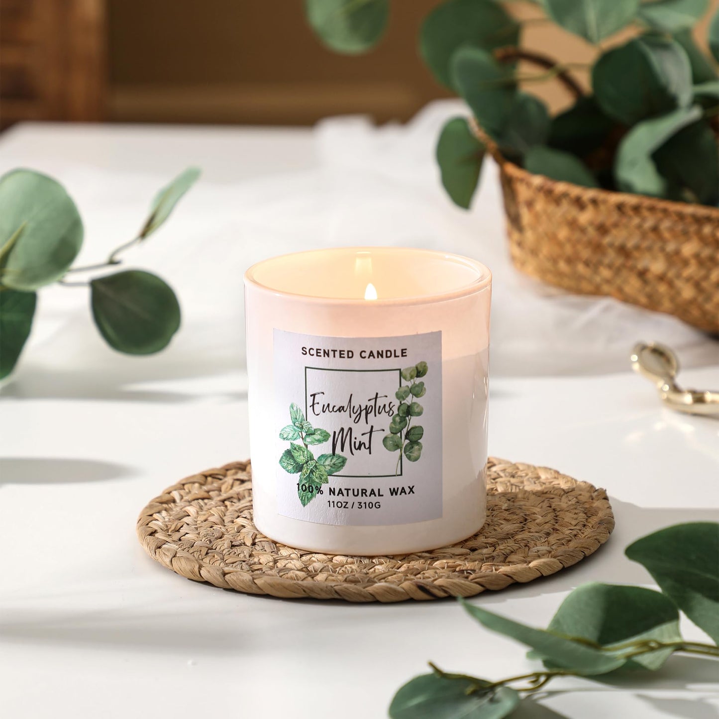 MIRASCENTS Eucalyptus & Mint Scented Candle – 11oz Natural Soy Wax