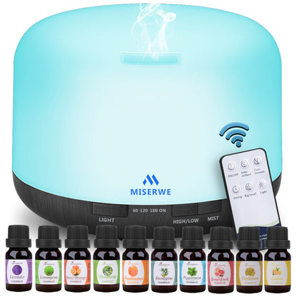 Miserwe 500ML Essential Oil Diffuser | Adjustable Mist, 4 Timer Settings, Auto Shut-Off