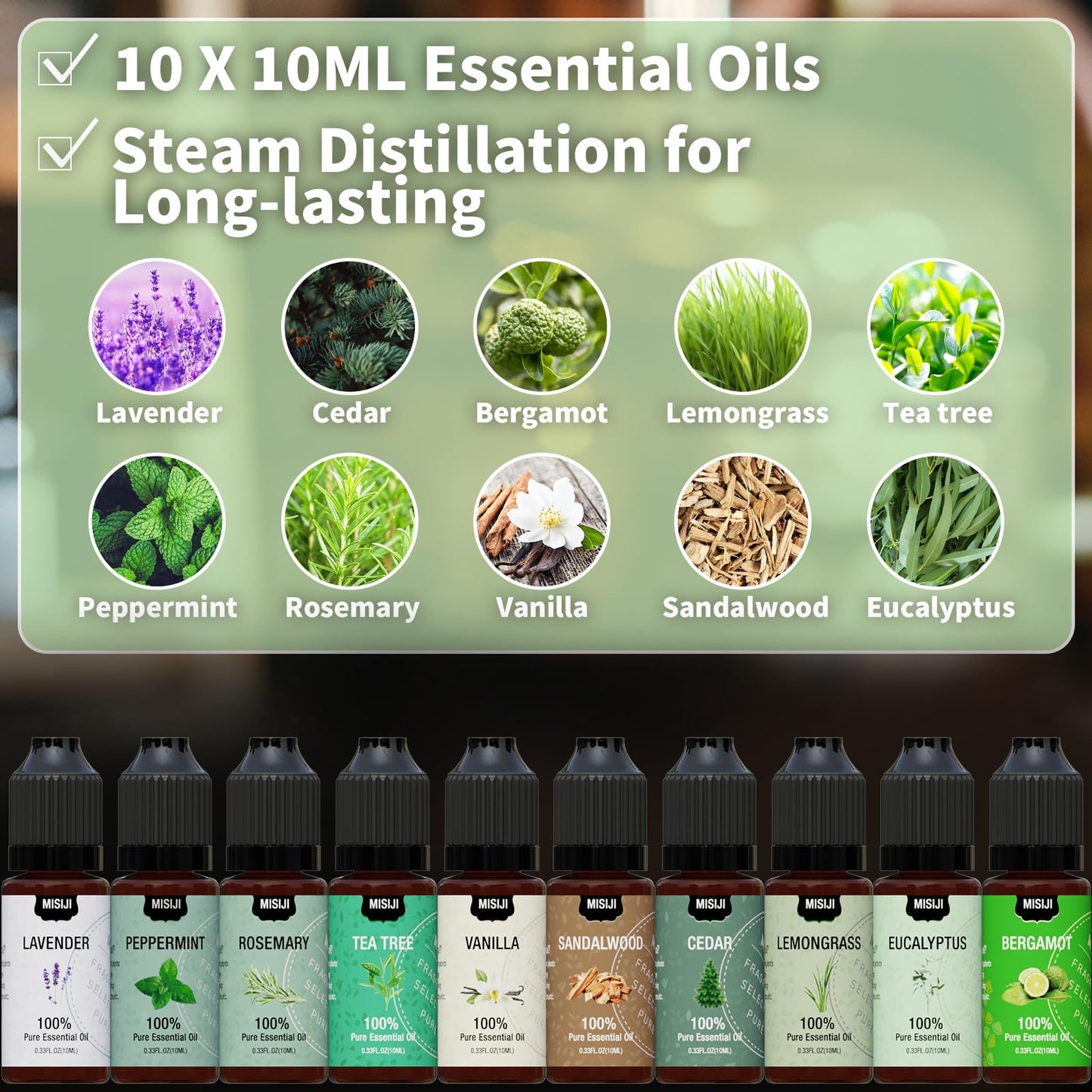 MISIJI Essential Oils Set – 10 Scents for Diffuser & Aromatherapy