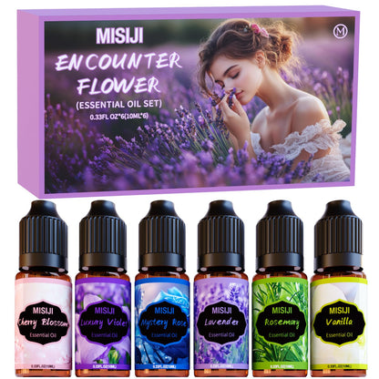MISIJI Floral Essential Oils for Diffuser – 6x10mL (Cherry Blossom, Mystery Rose, Rosemary, Vanilla, Lavender, Luxury Violet)