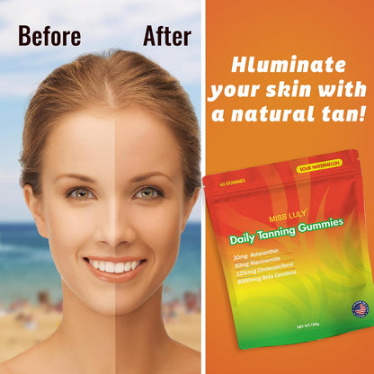 MISS LULY Daily Tanning Gummies - Sour Watermelon | Astaxanthin, Lycopene & Beta Carotene | Vegan & Gluten-Free