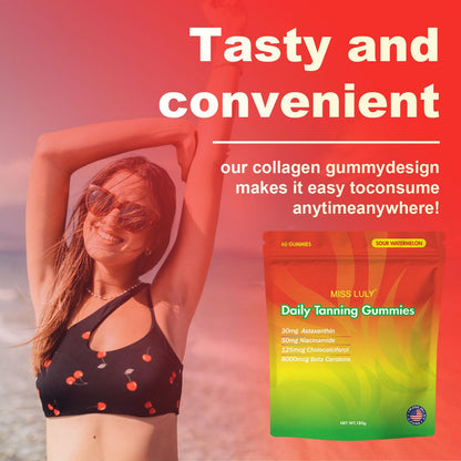 MISS LULY Daily Tanning Gummies - Sour Watermelon | Astaxanthin, Lycopene & Beta Carotene | Vegan & Gluten-Free