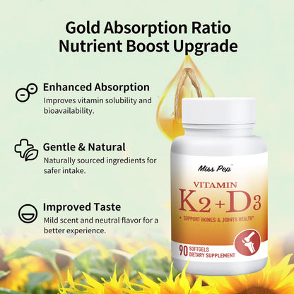 MISS PEP Vitamin D3 K2 5000 IU (MK-7) 90 Softgels - Immune & Bone Support