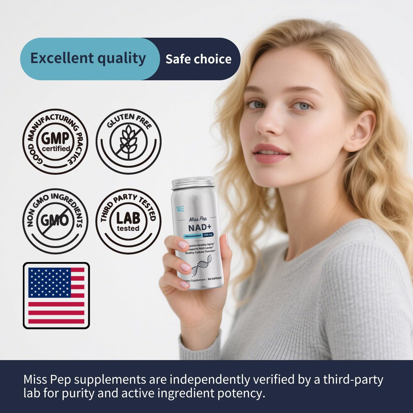 MISS PEP NAD+ Supplement – Nicotinamide Riboside + Resveratrol, 60 Capsules