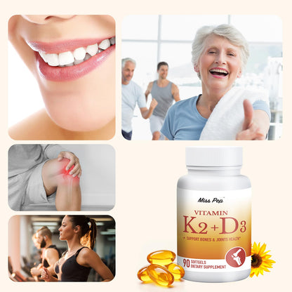 Miss Pep Vitamin D3 K2 5000 IU/100 mcg MK-7 – 90 Softgels with Sunflower Oil
