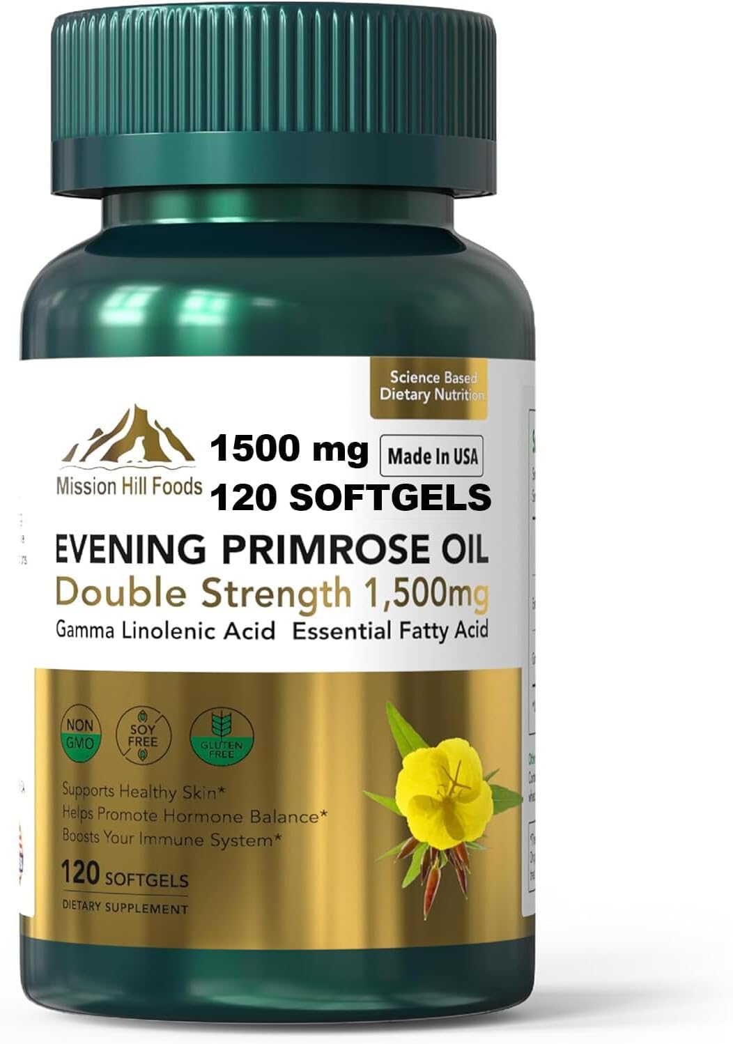 Mission Hill Foods 1500mg Evening Primrose Oil Capsules for Women | Hormonal Balance & Skin Health (2-Month Supply)
