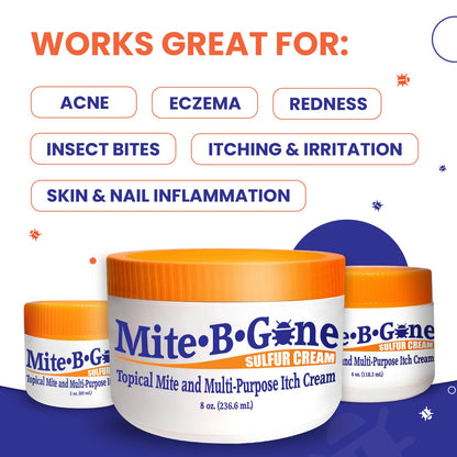 Mite-B-Gone Mite Cream & Bite Relief - Natural Sulfur Cream for Itch & Redness | Safe for Kids & Adults | 4 oz