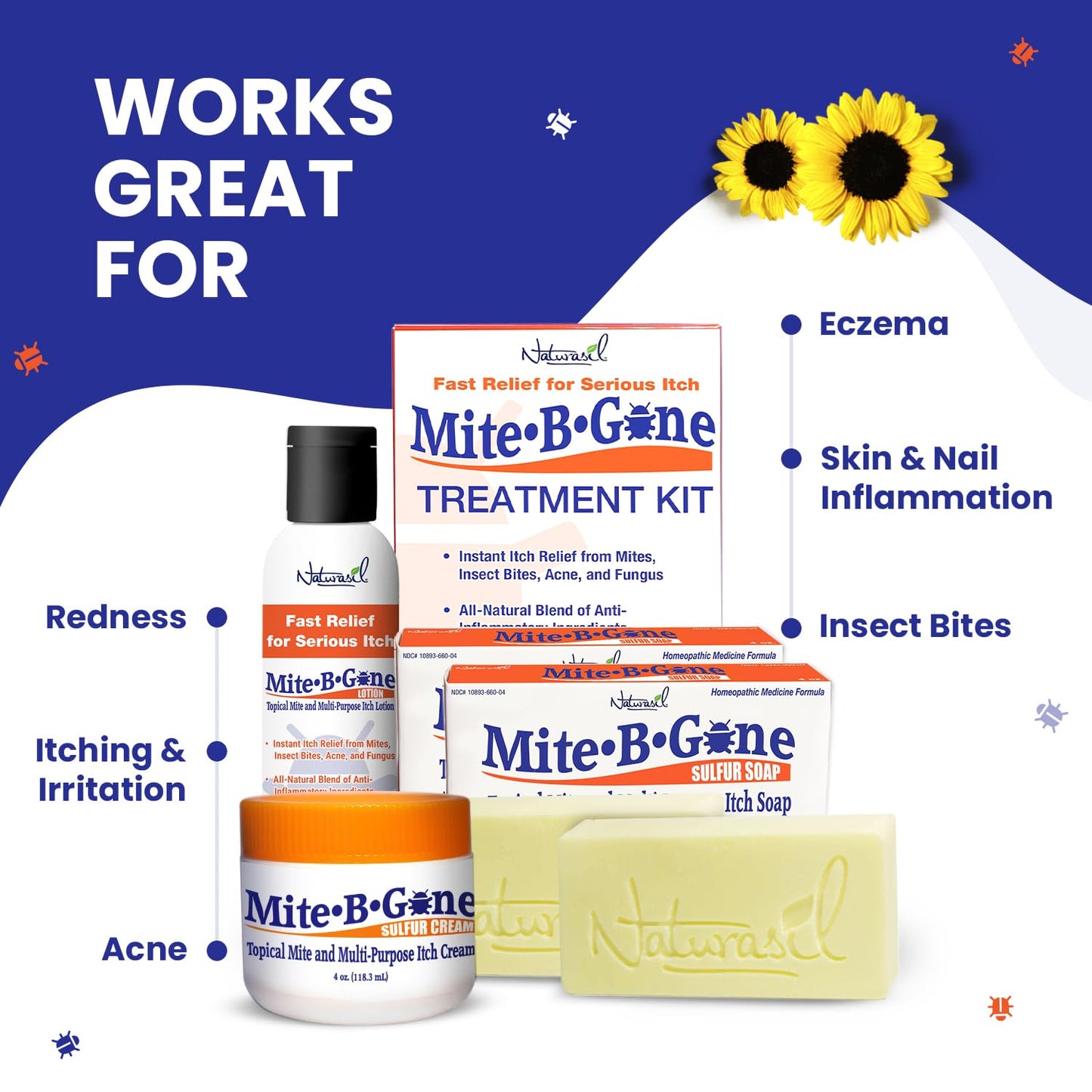Mite-B-Gone Relief Soap – Fast Itch Relief for Mites & Bug Bites (4 oz Bars, 2)