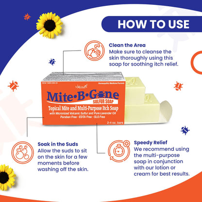Mite-B-Gone Relief Soap – Fast Itch Relief for Mites & Bug Bites (4 oz Bars, 2)