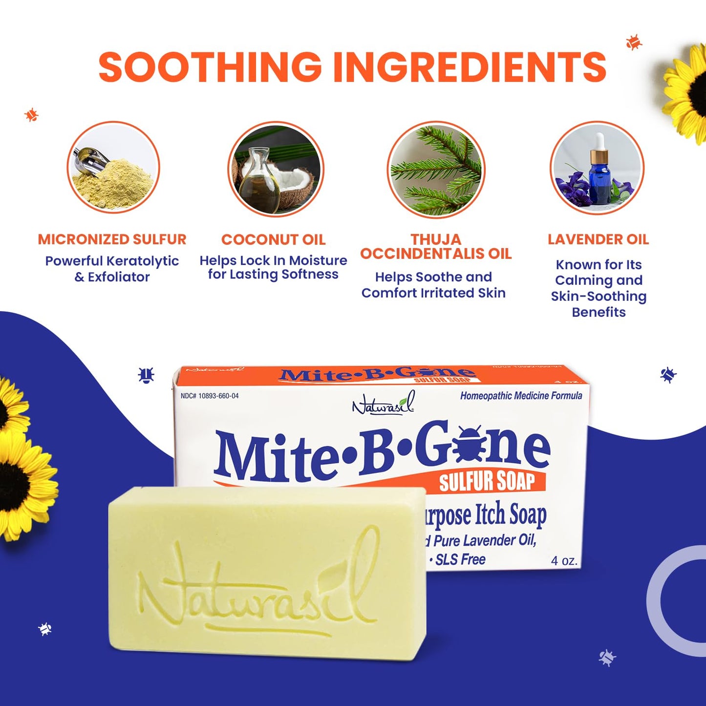 Mite-B-Gone Relief Soap – Fast Itch Relief for Mites & Bug Bites (4 oz Bars, 2)