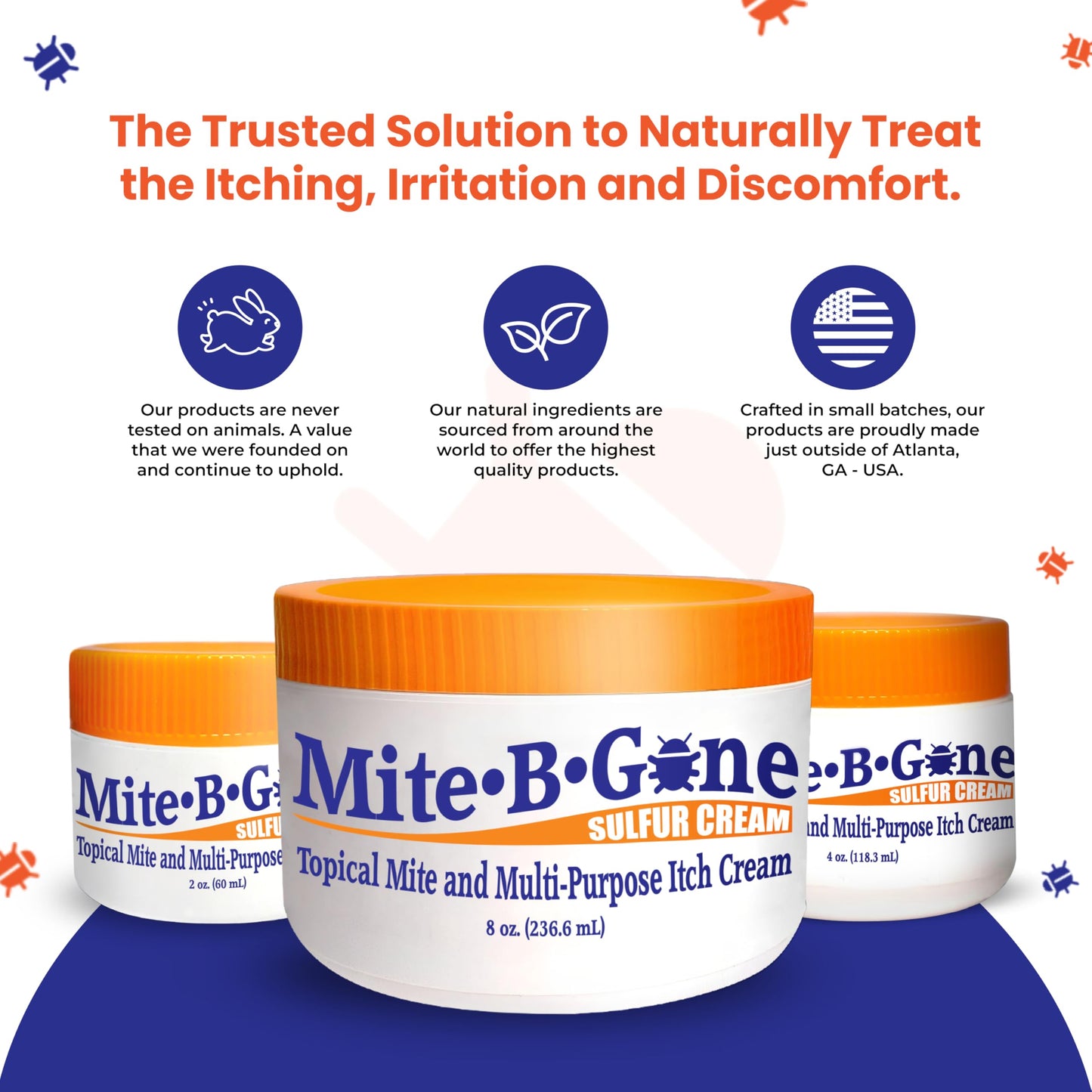 Mite-B-Gone Mite Cream & Bite Relief - Natural Sulfur Cream for Itch & Redness | Safe for Kids & Adults | 4 oz