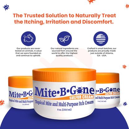 Mite-B-Gone Mite Cream & Bite Relief - Natural Sulfur Cream for Itch & Redness | Safe for Kids & Adults | 4 oz