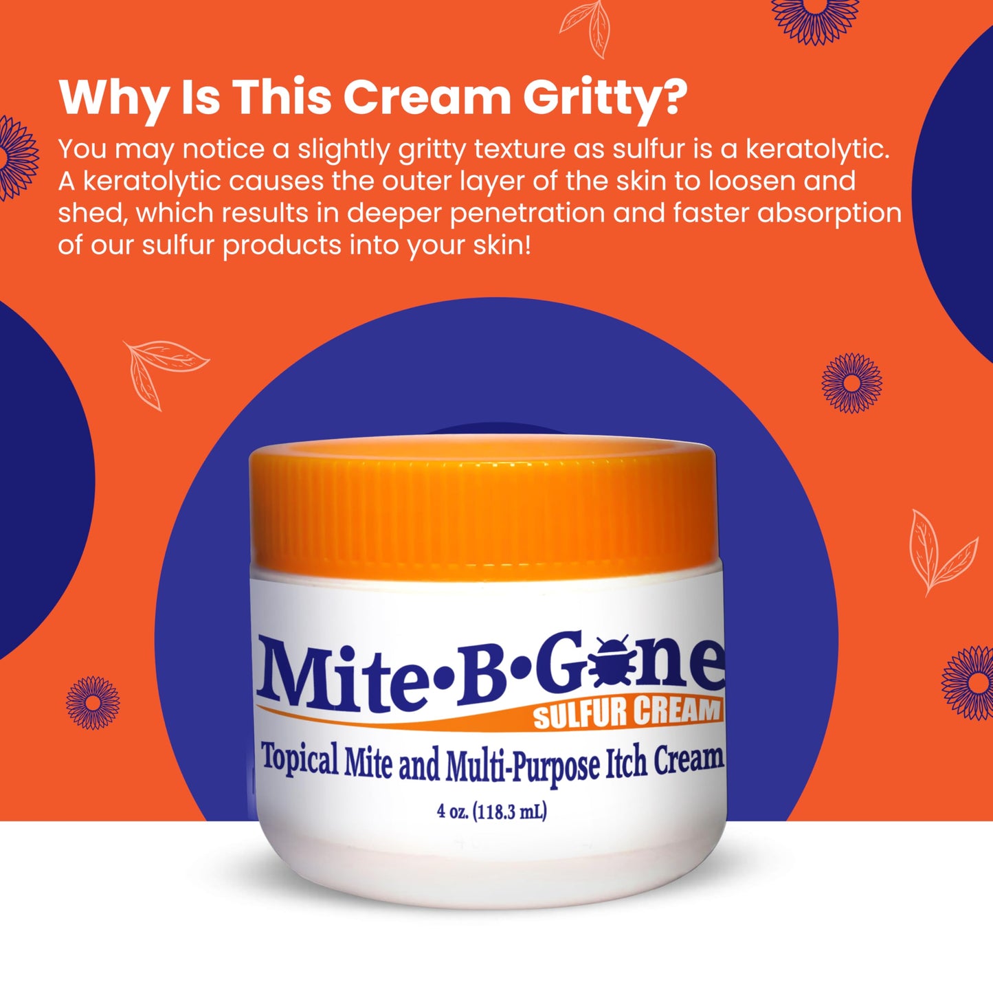 Mite-B-Gone Mite Cream & Bite Relief - Natural Sulfur Cream for Itch & Redness | Safe for Kids & Adults | 4 oz