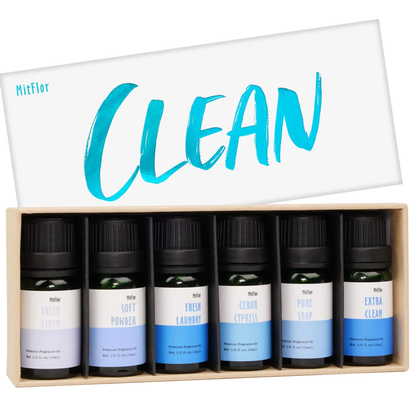 MitFlor Fragrance Oil Set – 6x10ml for Diffusers, Candles & Soaps (Fresh Linen, Fresh Laundry, Pure Soap)