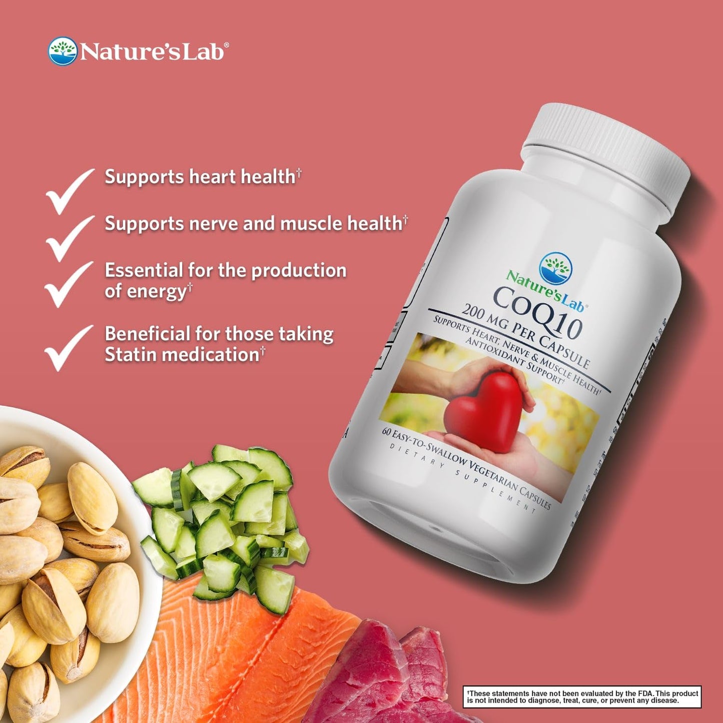 Nature's Lab CoQ10 200mg – Supports Heart, Nerve & Muscle Health* – 60 Count (2-Month Supply)
