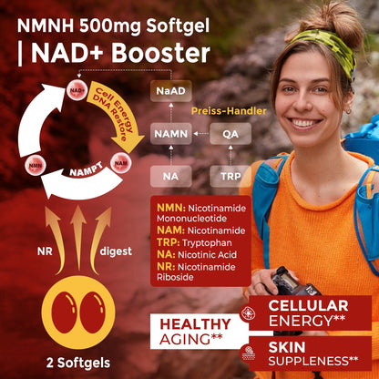 Liposomal NMNH Softgel 500mg with NR, ALA 200mg & Astaxanthin 10mg | Mitochondrial Support & Healthy Aging