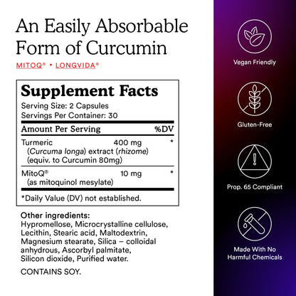 MitoQ Curcumin Advanced CoQ10 — Immunity, Digestive Health & Cell Vitality (60 Capsules)