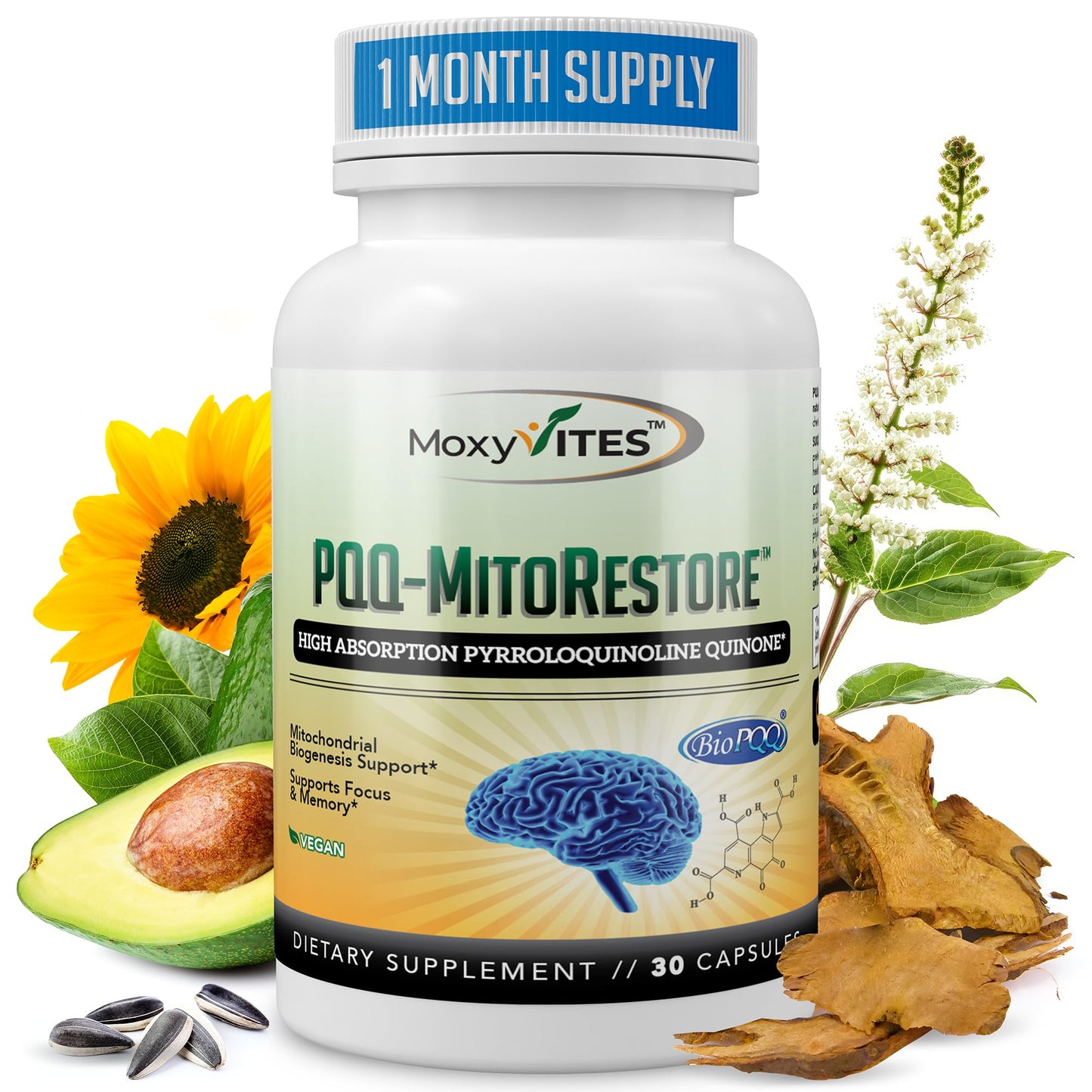 MITORESTORE PQQ – Brain & Memory Support, BioPQQ 20mg, 30 Vegan Capsules