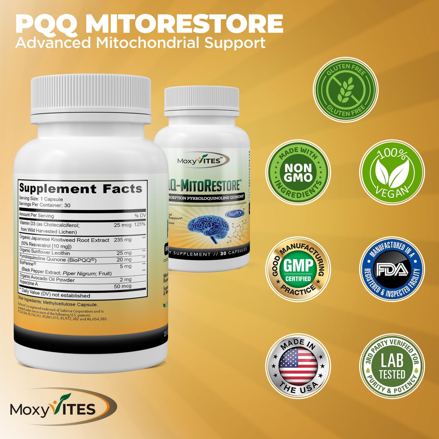 MITORESTORE PQQ – Brain & Memory Support, BioPQQ 20mg, 30 Vegan Capsules