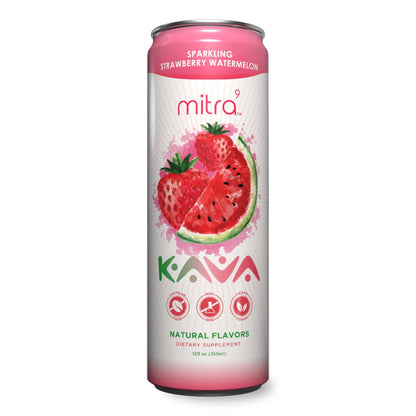 MITRA9 Botanical Beverages - Strawberry Watermelon Sparkling Kava Drink | Mood Enhancer & Natural Calm (12 fl oz)