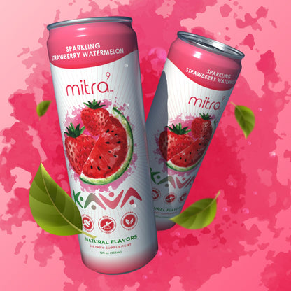 MITRA9 Botanical Beverages - Strawberry Watermelon Sparkling Kava Drink | Mood Enhancer & Natural Calm (12 fl oz)
