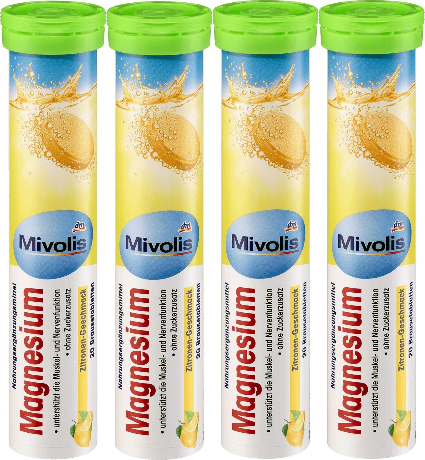 Mivolis Magnesium Effervescent Tablets - Dietary Supplements 4 Packs x 20 pcs | Germany