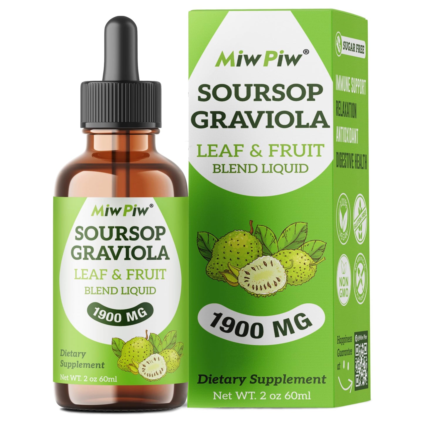 MiW Piw Soursop Graviola Liquid Drops 1900MG – Sleep Support & Immune Boost