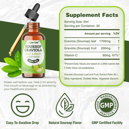 MiW Piw Soursop Graviola Liquid Drops 1900MG – Sleep Support & Immune Boost