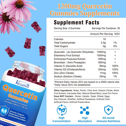 2 Pack Quercetin Gummies with Bromelain – Immune Support, Vegan, Mixed Berry