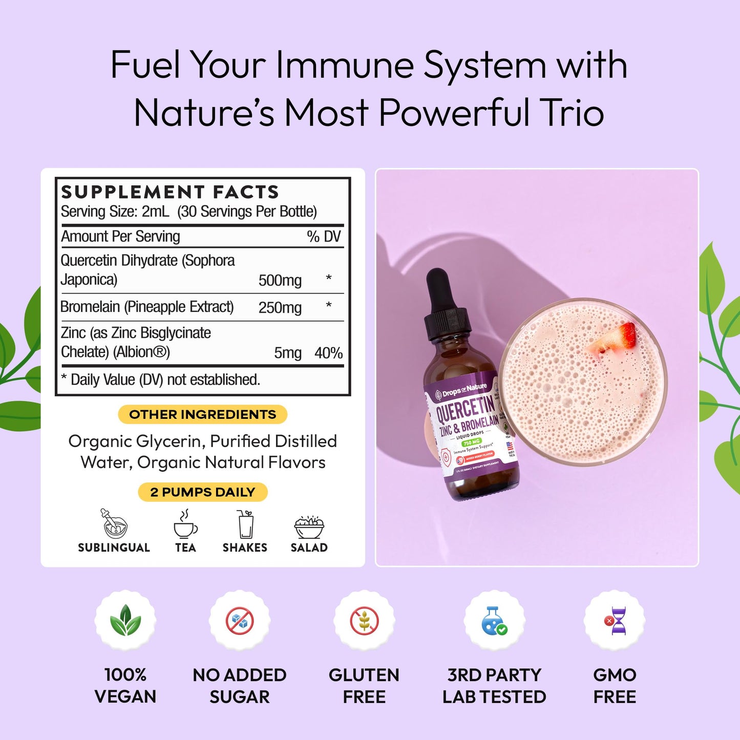 Quercetin Liquid Drops with Bromelain & Zinc – Immune Support (2 oz)
