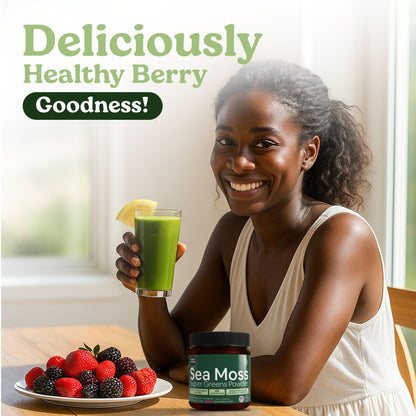 Atlantic Naturals Sea Moss Super Greens Powder – Mixed Berry (12 Veg, 15 Fruits, Probiotics, 16 Herbs)
